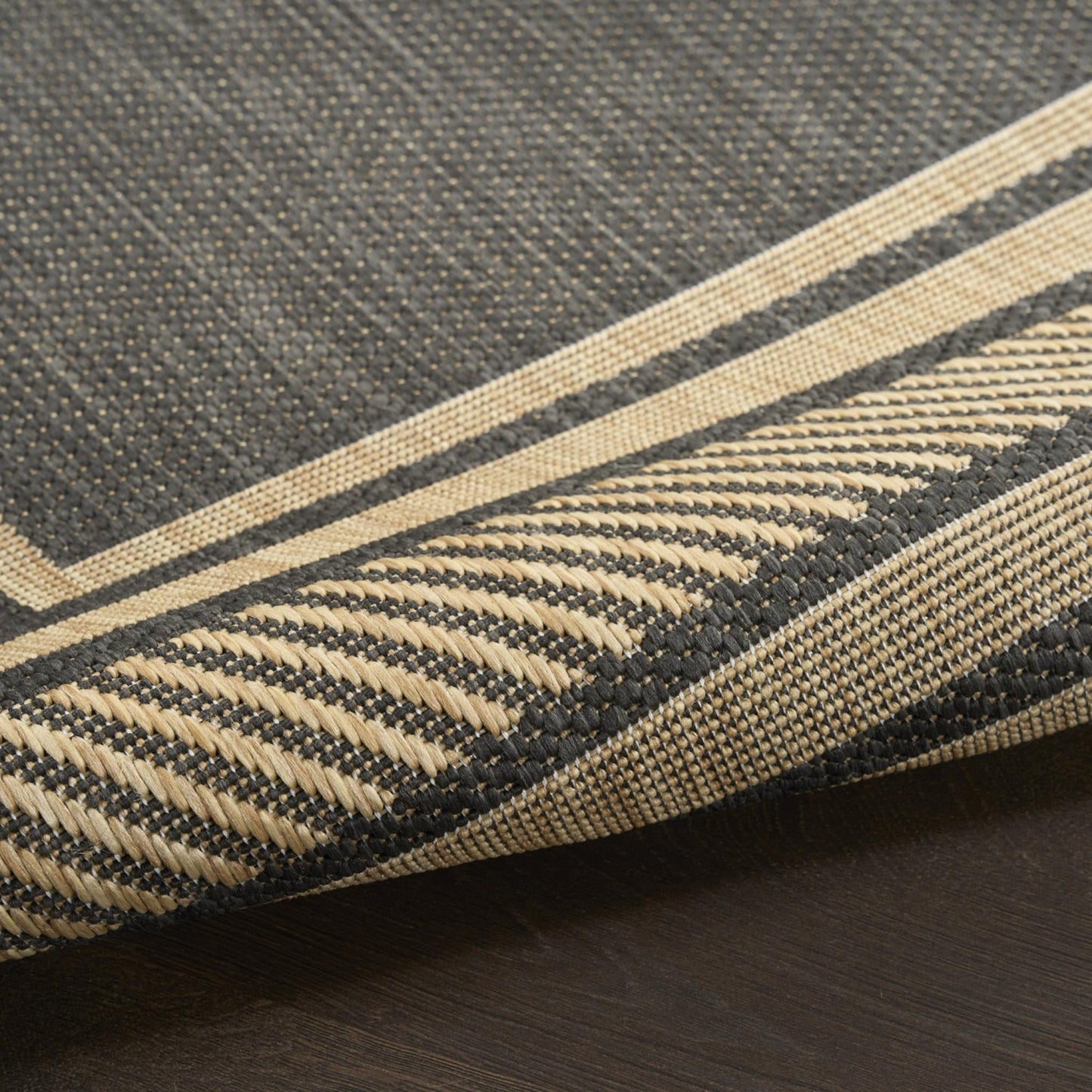 Horizon HOZ03 Modern Bordered Charcoal Grey Indoor & Outdoor Flatweave Rug