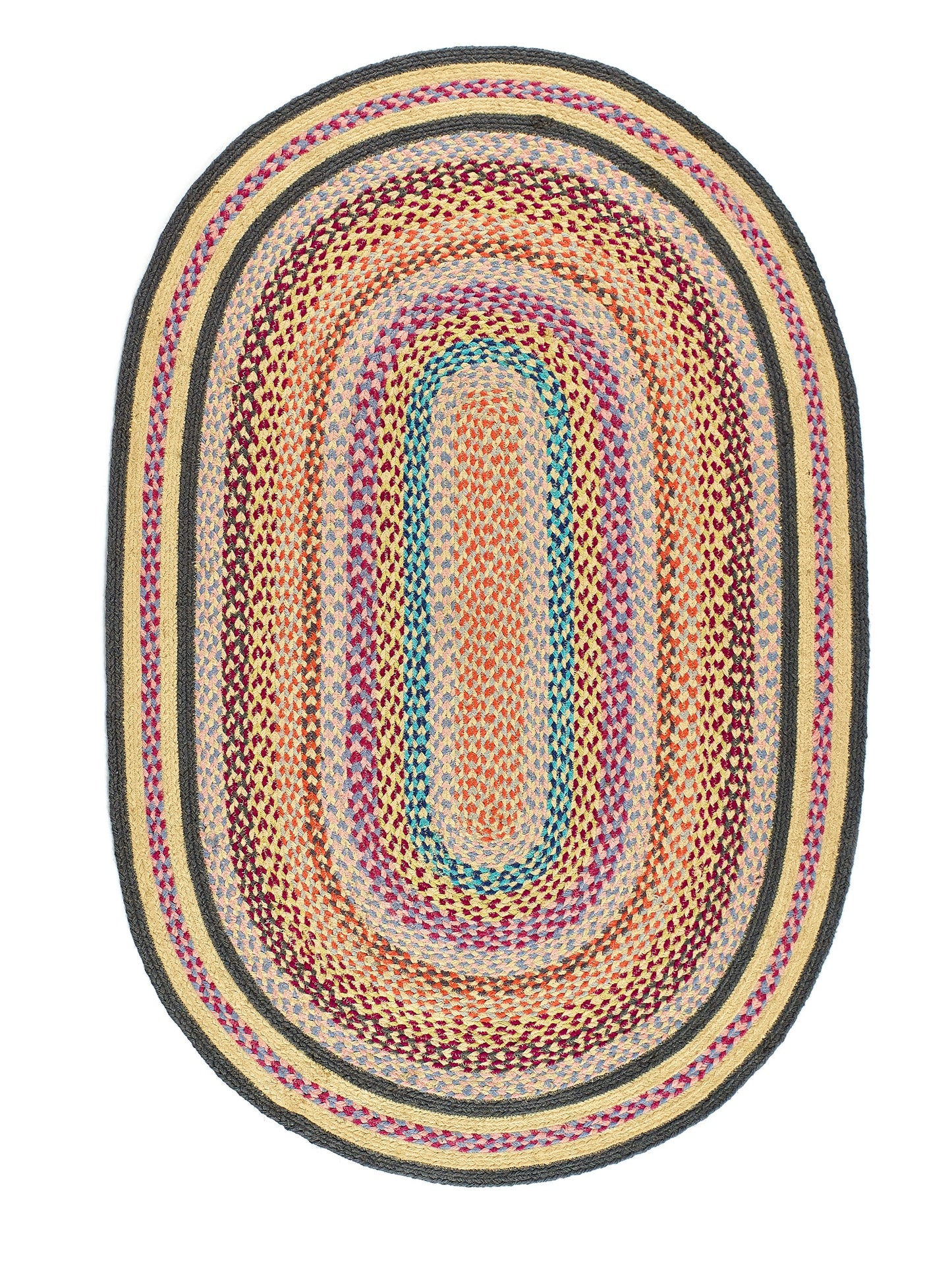 Origins Jute Extra Colourful Oval Rug in Natural Multi 160x230 cm (5'3"x7'7")
