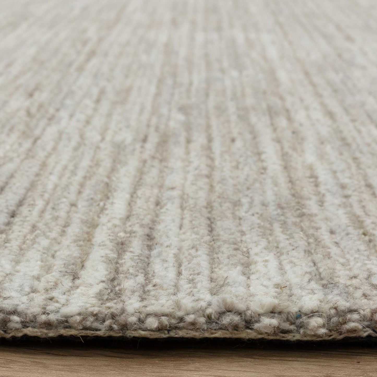 Hazy Stone Beige Natural Handwoven Rug – Tip-Sheared Finish Soft Wool Blend Plain Striped Carpet for Modern Interiors