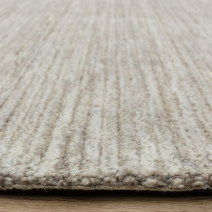 Hazy Stone Beige Natural Handwoven Rug – Tip-Sheared Finish Soft Wool Blend Plain Striped Carpet for Modern Interiors