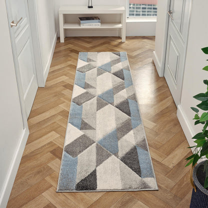 Orbit Alto Geometric 3D Carved Grey Blue Rug – Modern Soft Textured Polyester Carpet for Living Room, Bedroom, and Hallway