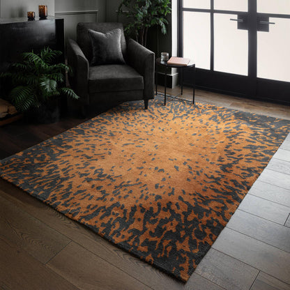 Wilder Splash Spice Orange Animal Inspired Rug – Modern Soft Textured Polyester Carpet for Living Room, Bedroom, and Office