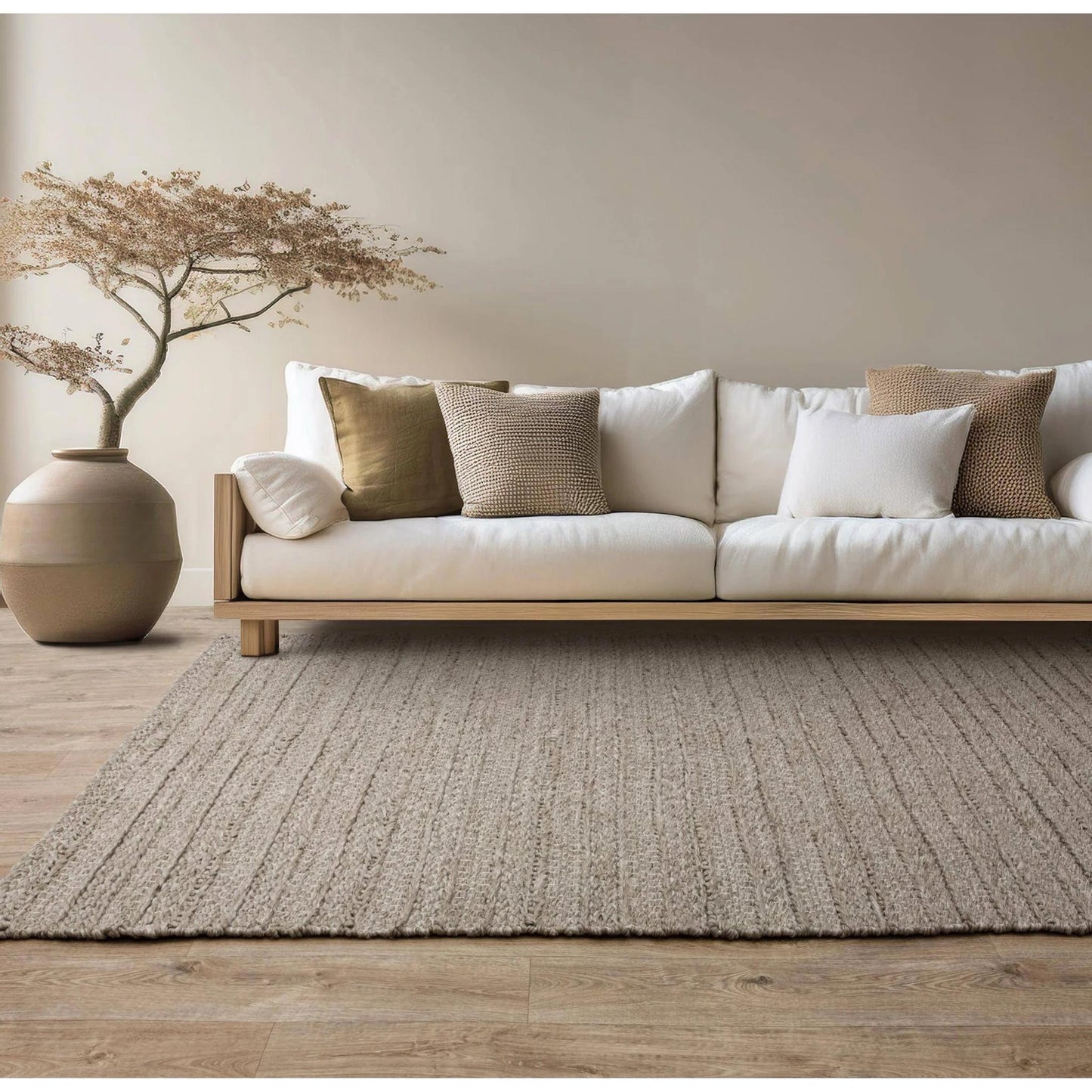 Grayson Neutral Taupe Textured Hand Woven Indoor & Outdoor Rug