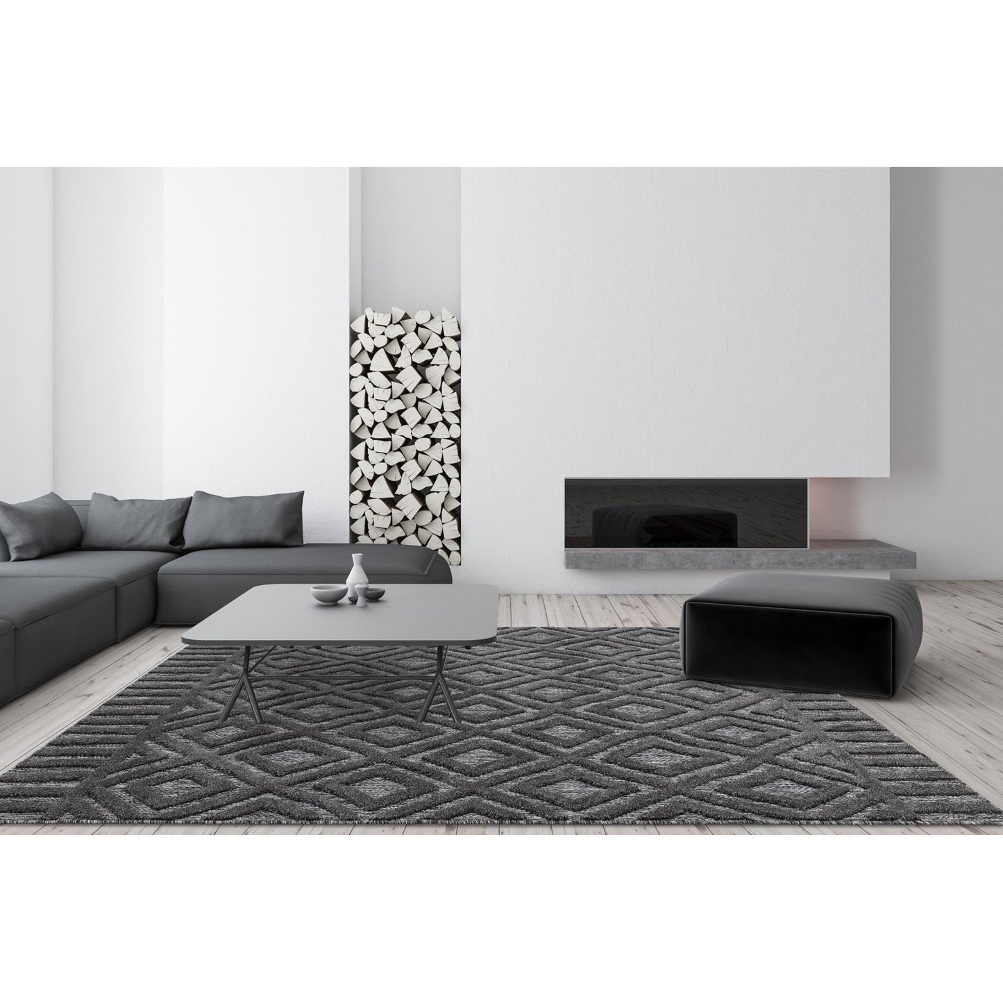 Salta Diamond SA02 Geometric Charcoal Grey High-Low Indoor & Outdoor Rug