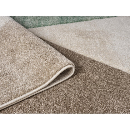 Orbit Nordyl Geometric 3D Carved Beige Green Rug – Modern Soft Textured Polyester Carpet for Living Room, Bedroom, and Hallway