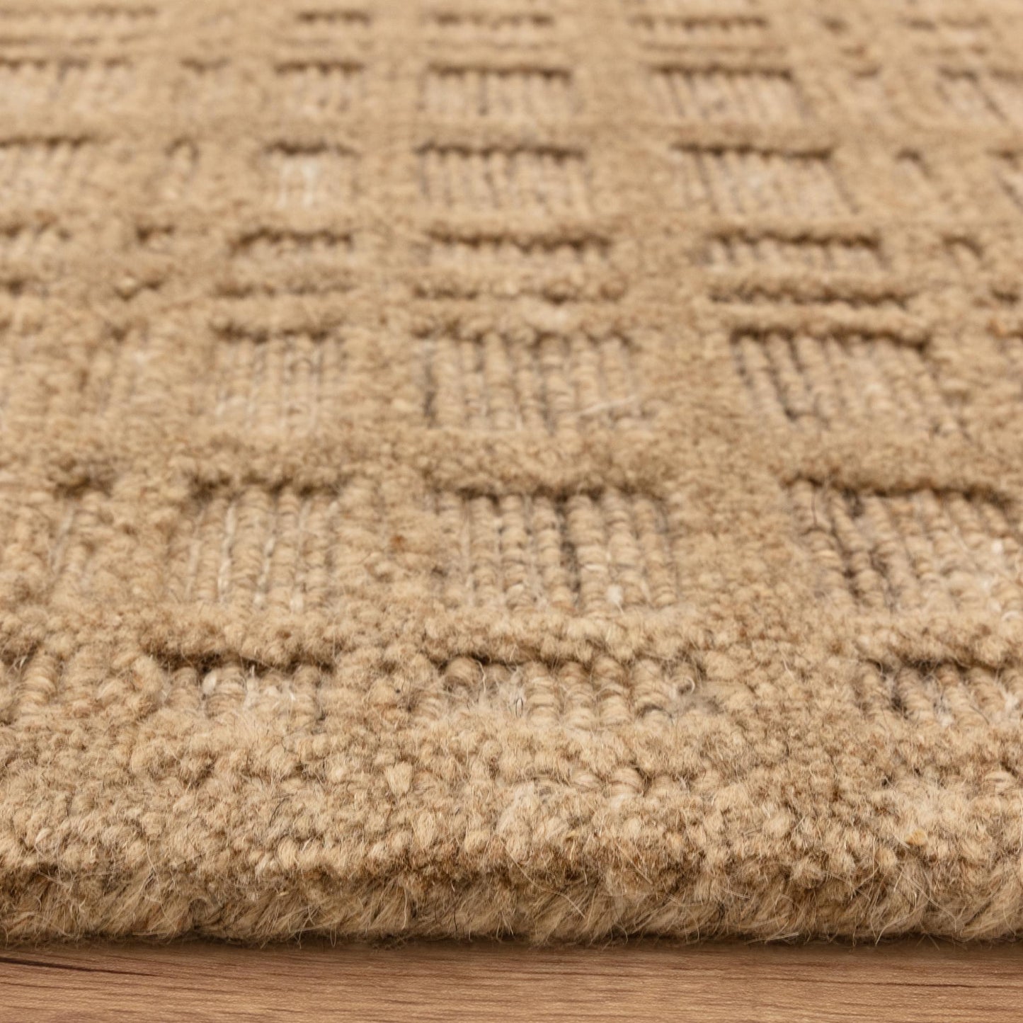 Thatch Honey Beige Handwoven Wool Rug – Neutral Checked Pattern in Undyed Wool Blend