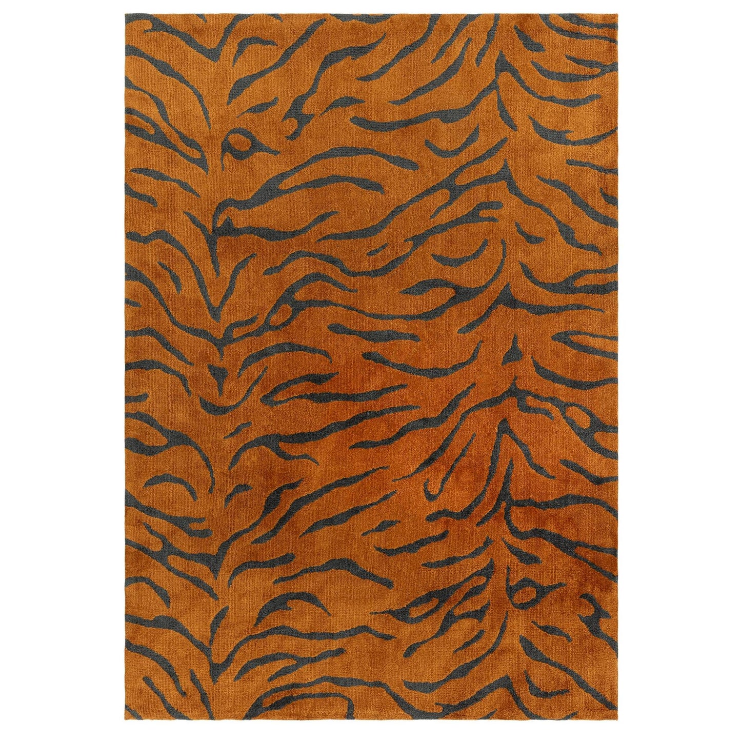 Wilder Tiger Spice Orange Animal Inspired Rug – Modern Soft Textured Polyester Carpet