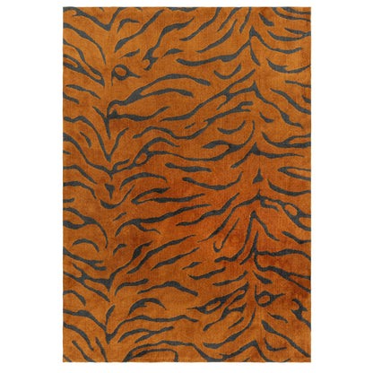 Wilder Tiger Spice Orange Animal Inspired Rug – Modern Soft Textured Polyester Carpet