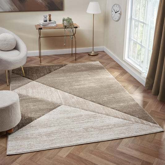 Orbit Tundra Geometric 3D Carved Beige Rug – Modern Soft Textured Polyester Carpet for Living Room, Bedroom, and Hallway