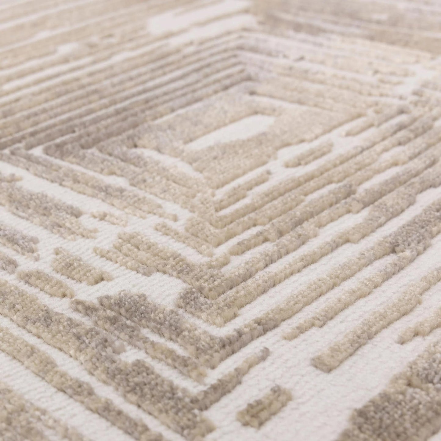 Kuza Portrait Rug – Beige –  Elegant Textured High-Low Pile Carpet
