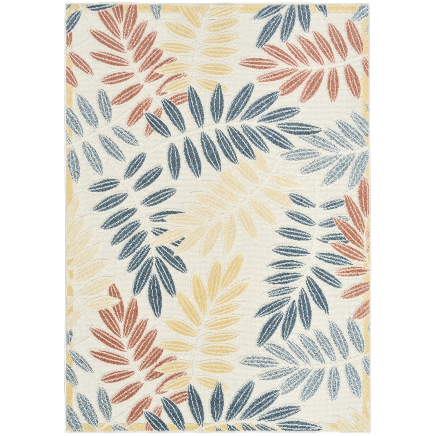 Aloha ALH18 Tropical Oversized Leaf Ivory Multi Indoor & Outdoor Area Rug