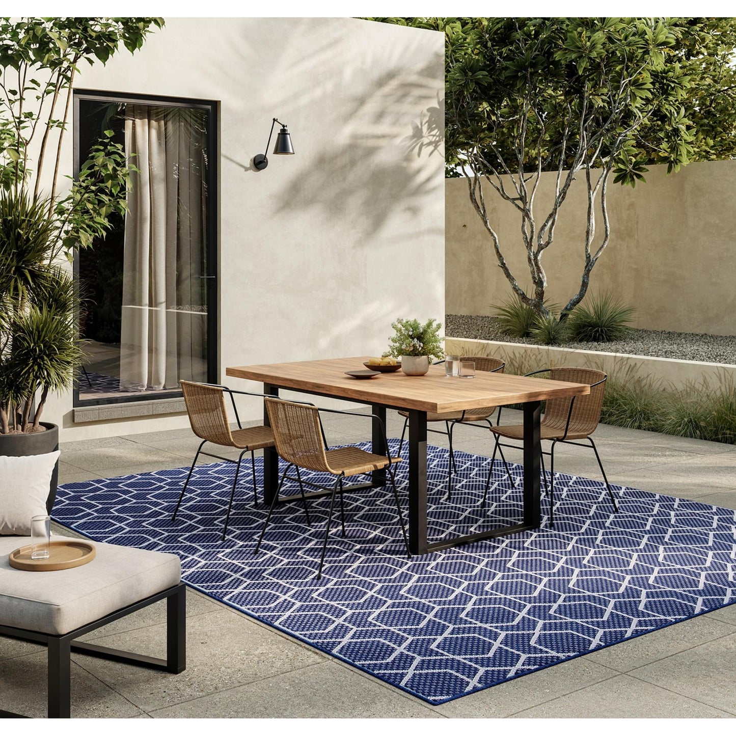 Horizon HOZ01 Modern Geometric Classic Trellis Navy Blue Indoor & Outdoor Flatweave Rug