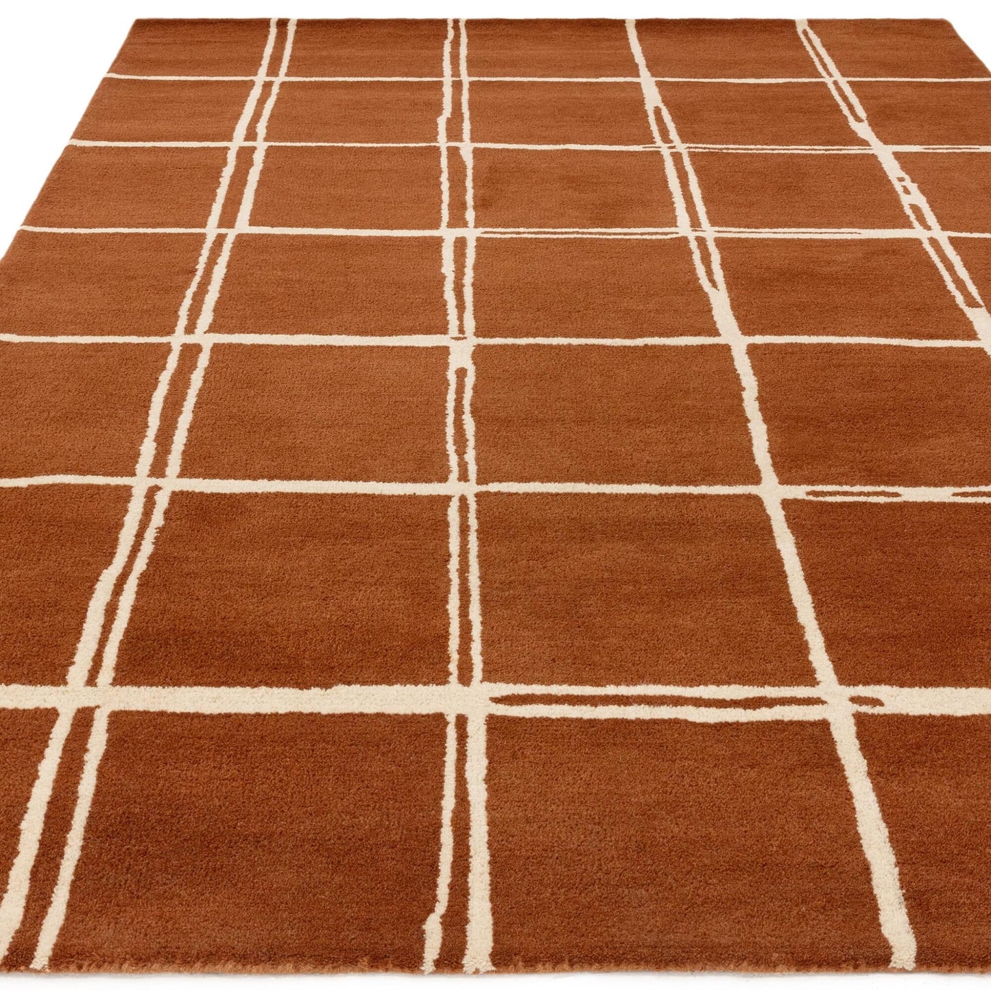 Albany Grid Orange Rust – Bold Geometric Intrigue and Natural Wool Luxury
