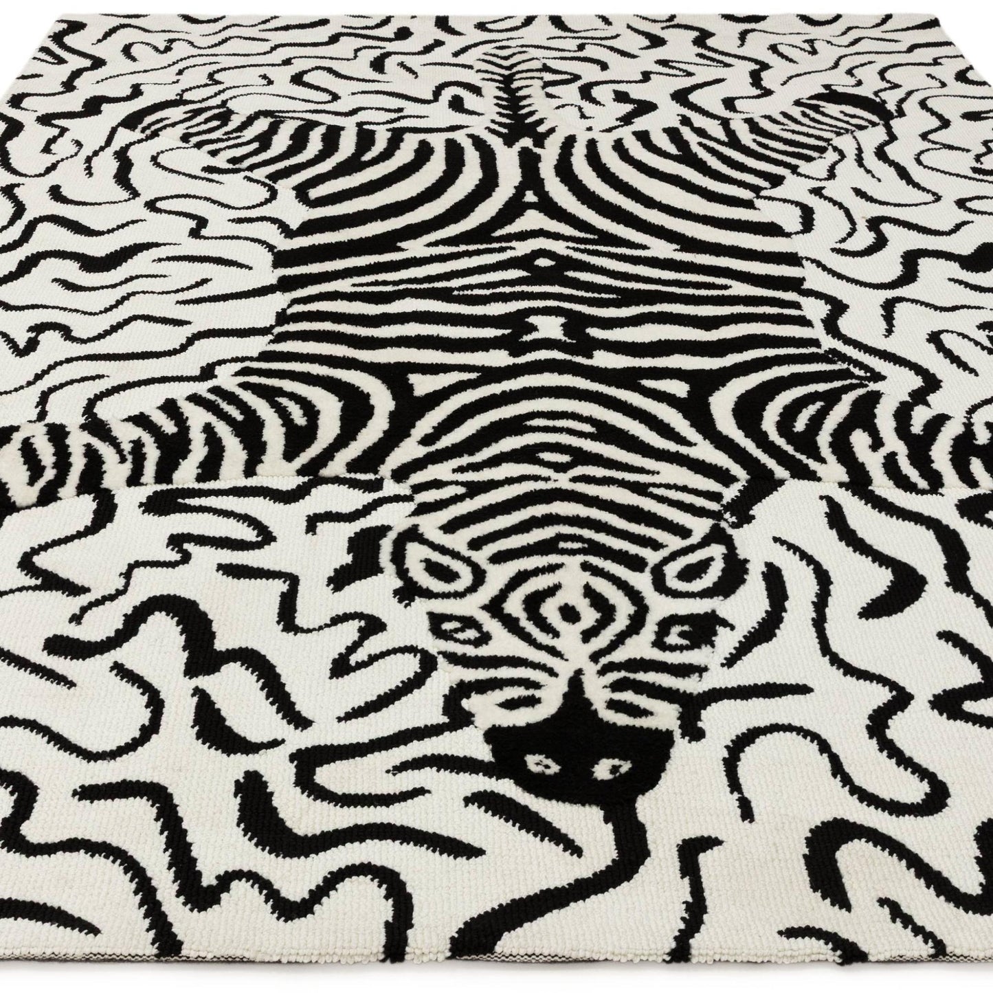 Wilder Zebra Mono Animal Inspired Black & White Rug – Modern Soft Textured Polyester Carpet