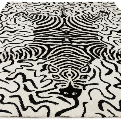 Wilder Zebra Mono Animal Inspired Black & White Rug – Modern Soft Textured Polyester Carpet