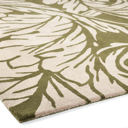 Heritage Floral 2 Pure Wool Damask Hand Tufted Rug in Moss Green