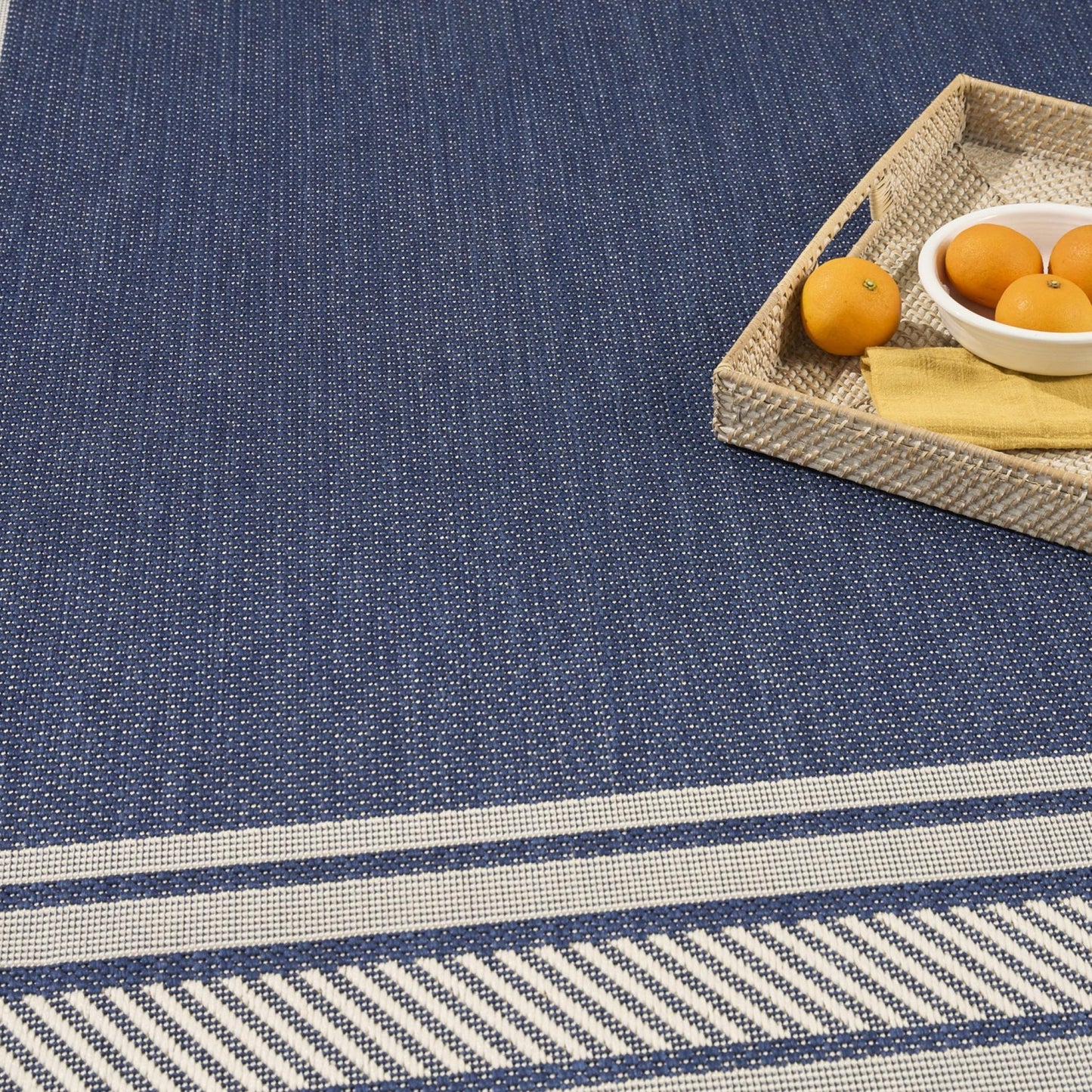 Horizon HOZ03 Modern Bordered Navy Blue Indoor & Outdoor Flatweave Rug