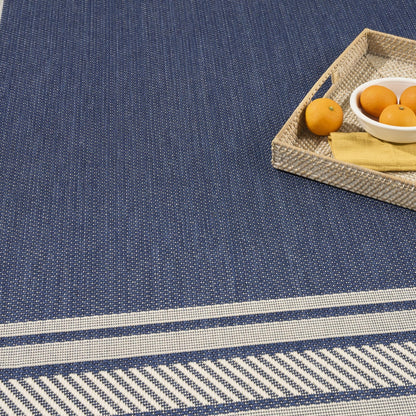 Horizon HOZ03 Modern Bordered Navy Blue Indoor & Outdoor Flatweave Rug