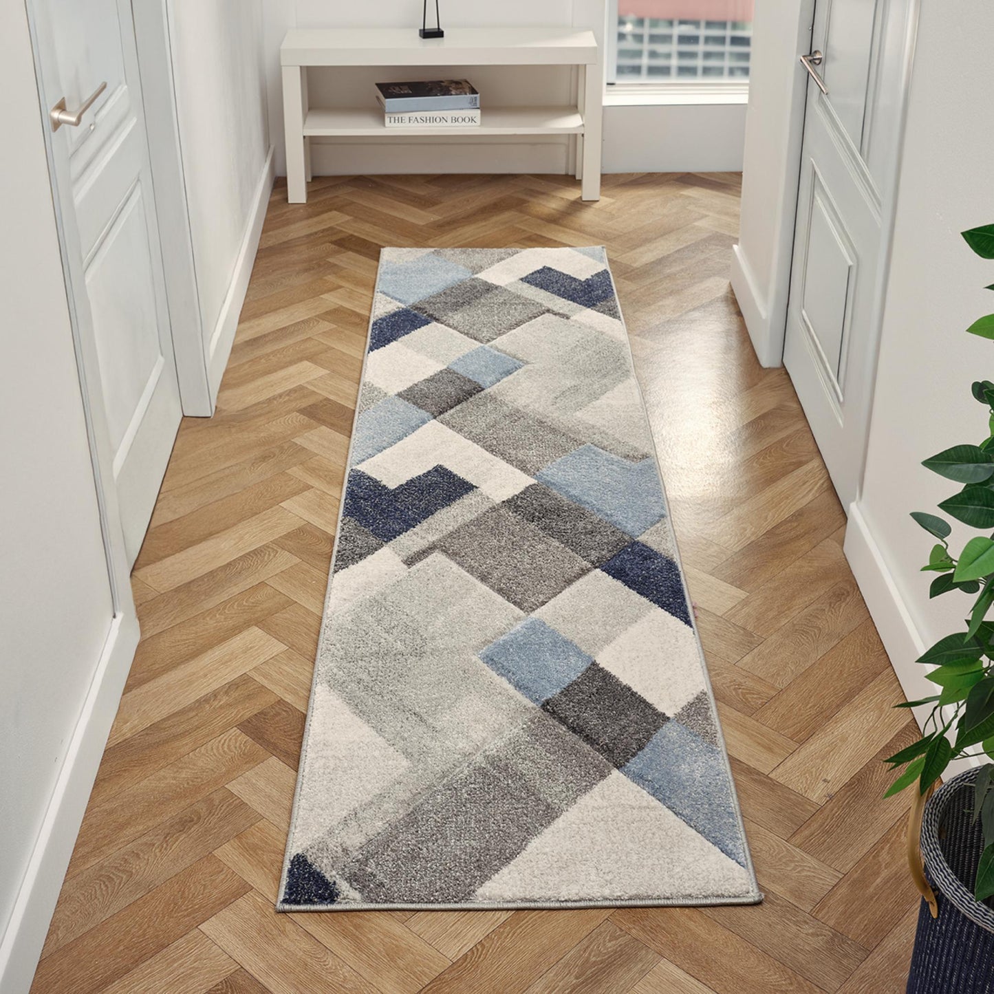 Orbit Bergen Geometric 3D Carved Grey Blue Rug – Modern Soft Textured Polyester Carpet for Hallway, Living Room, and Bedroom