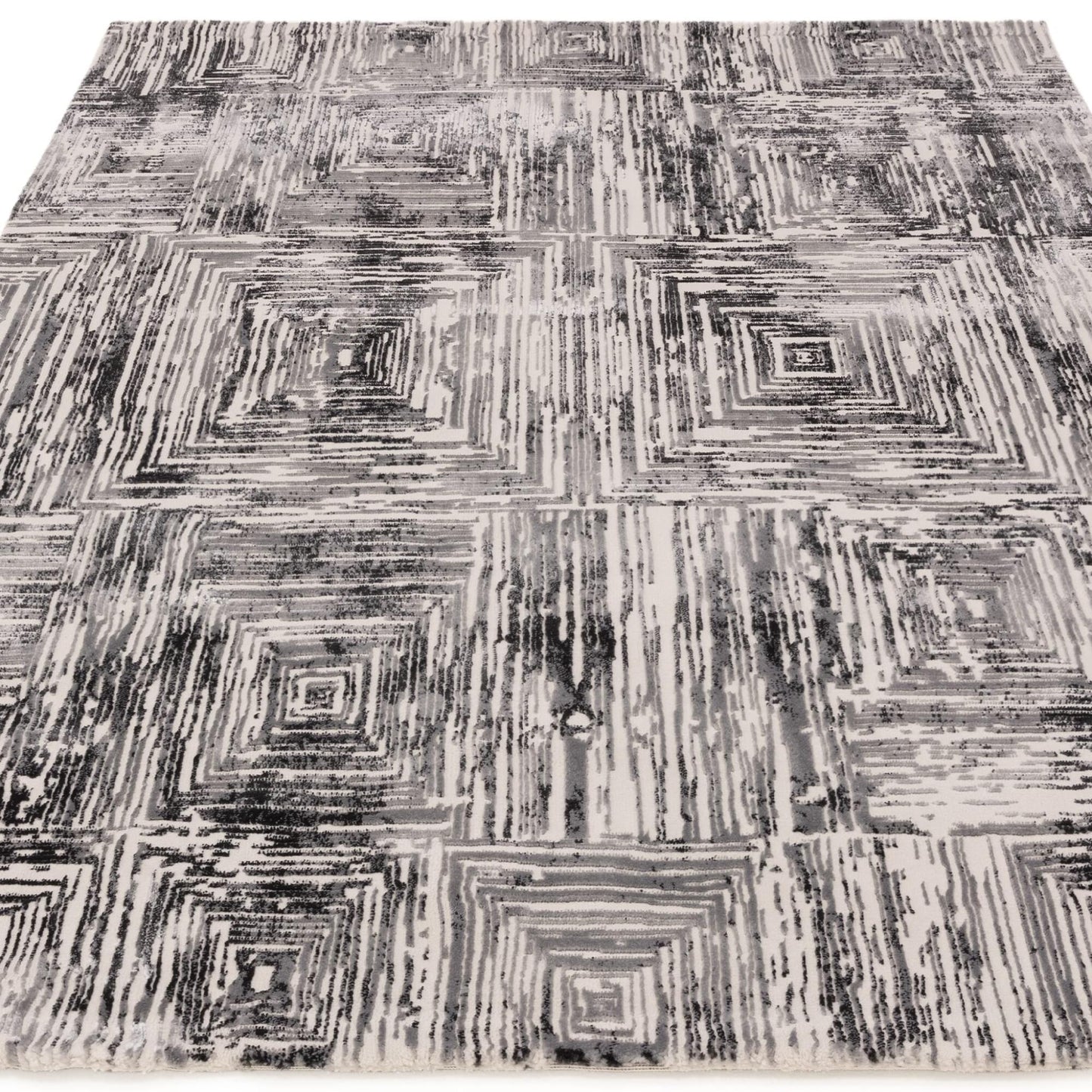 Kuza Portrait Rug – Grey–  Elegant Textured High-Low Pile Carpet