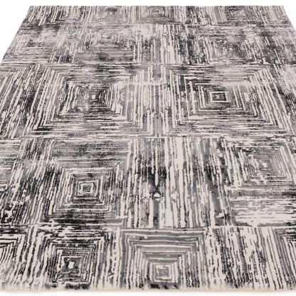 Kuza Portrait Rug – Grey–  Elegant Textured High-Low Pile Carpet
