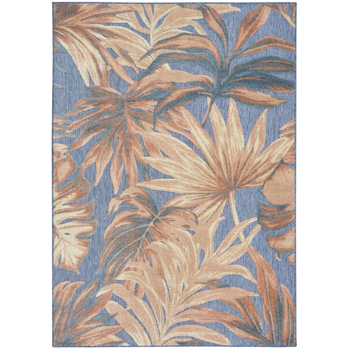 Aloha ALH43 Tropical Botanical Rose Blue Indoor & Outdoor Area Rug