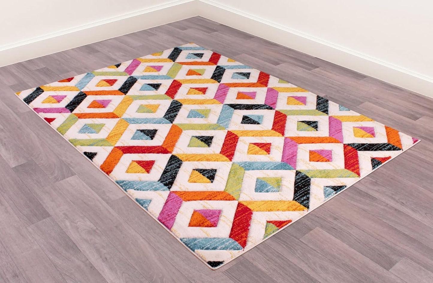 Lord of Rugs Spectra, handgeschnitzter, geometrischer, regenbogenfarbener, lebendiger, mehrfarbiger, weicher Teppich