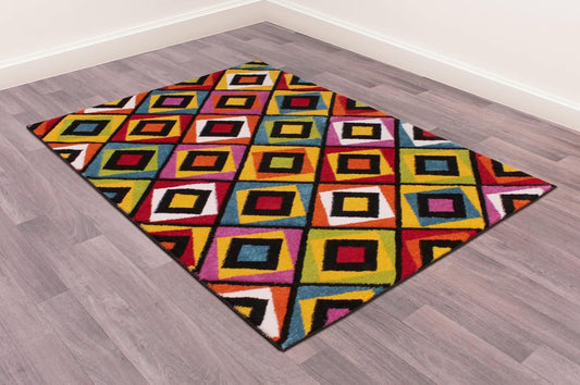 Hand-Carved Geometric Multi-Coloured Rug – Crystal Multi – Modern Statement Rug for Living Room