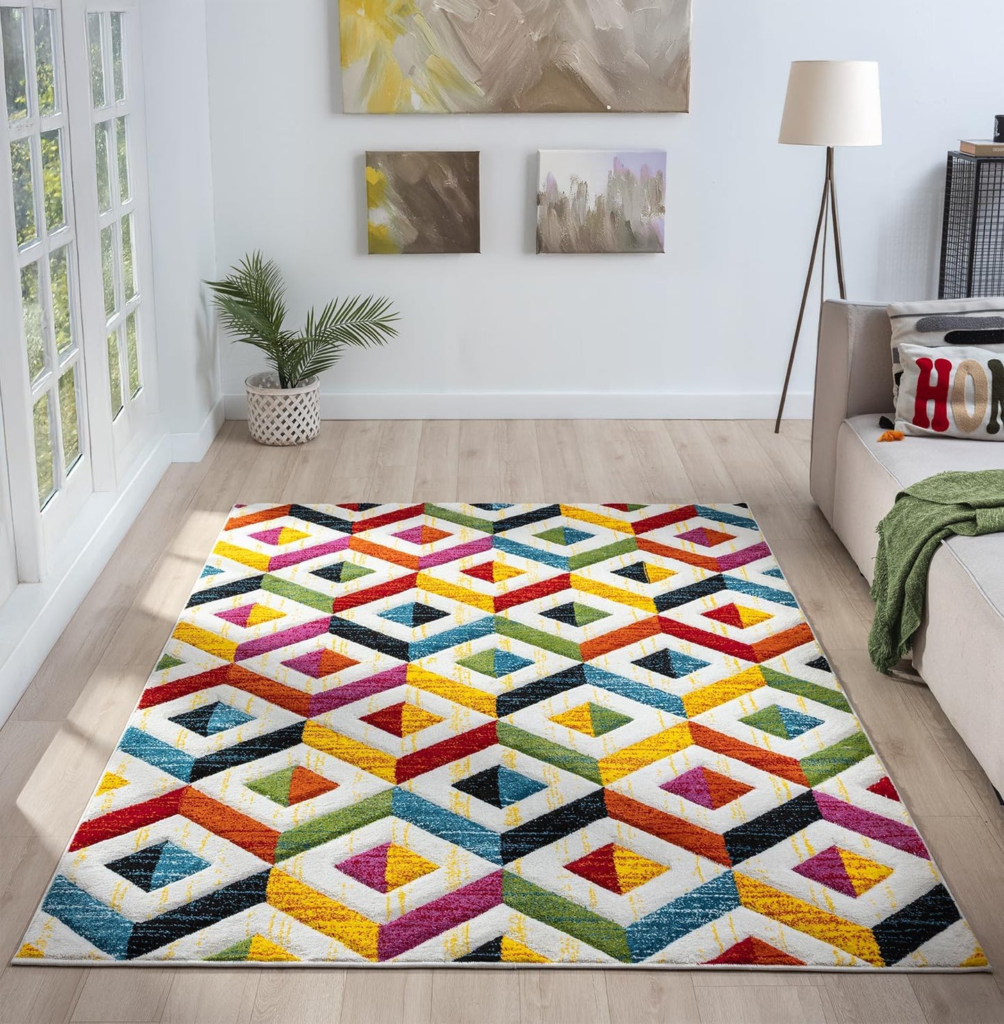 Lord of Rugs Spectra, handgeschnitzter, geometrischer, regenbogenfarbener, lebendiger, mehrfarbiger, weicher Teppich