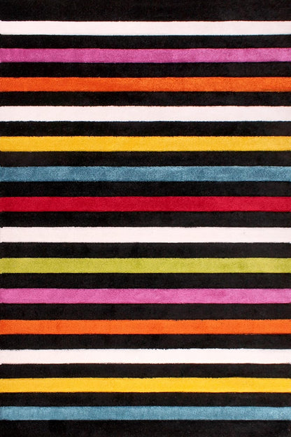 Hand-Carved Geometric Multi-Coloured Rug – Stilo Multi – Vibrant Striped Statement Rug for Living Room or Bedroom