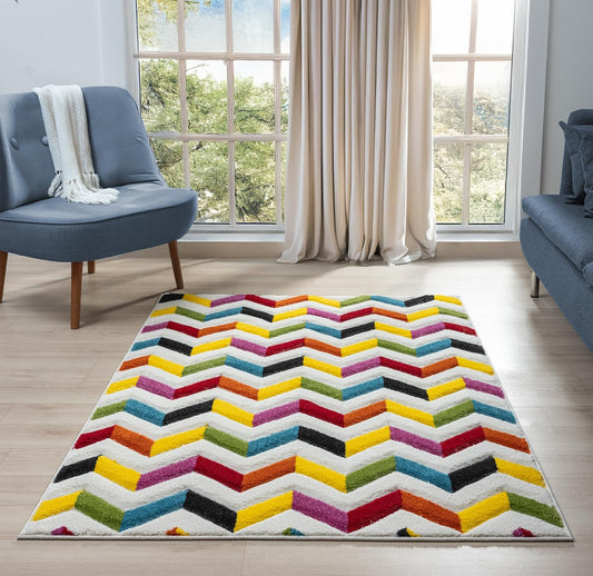 Hand-Carved Geometric Multi-Coloured Rug – Coral Multi – Modern Statement Rug for Living Room