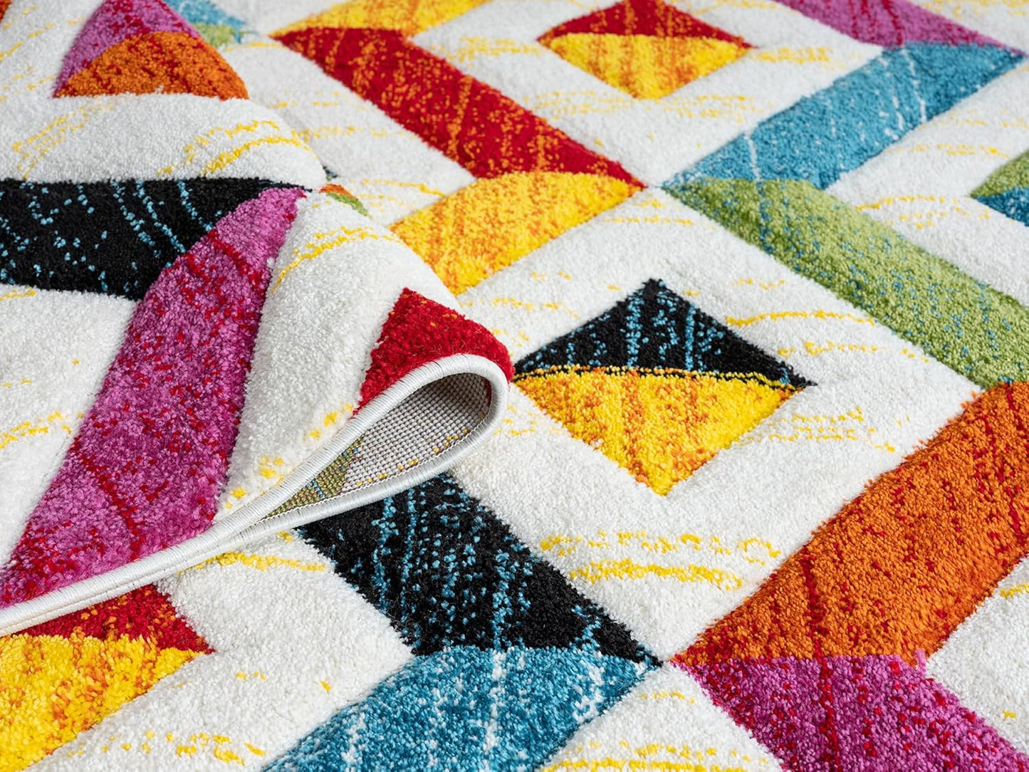Lord of Rugs Spectra, handgeschnitzter, geometrischer, regenbogenfarbener, lebendiger, mehrfarbiger, weicher Teppich