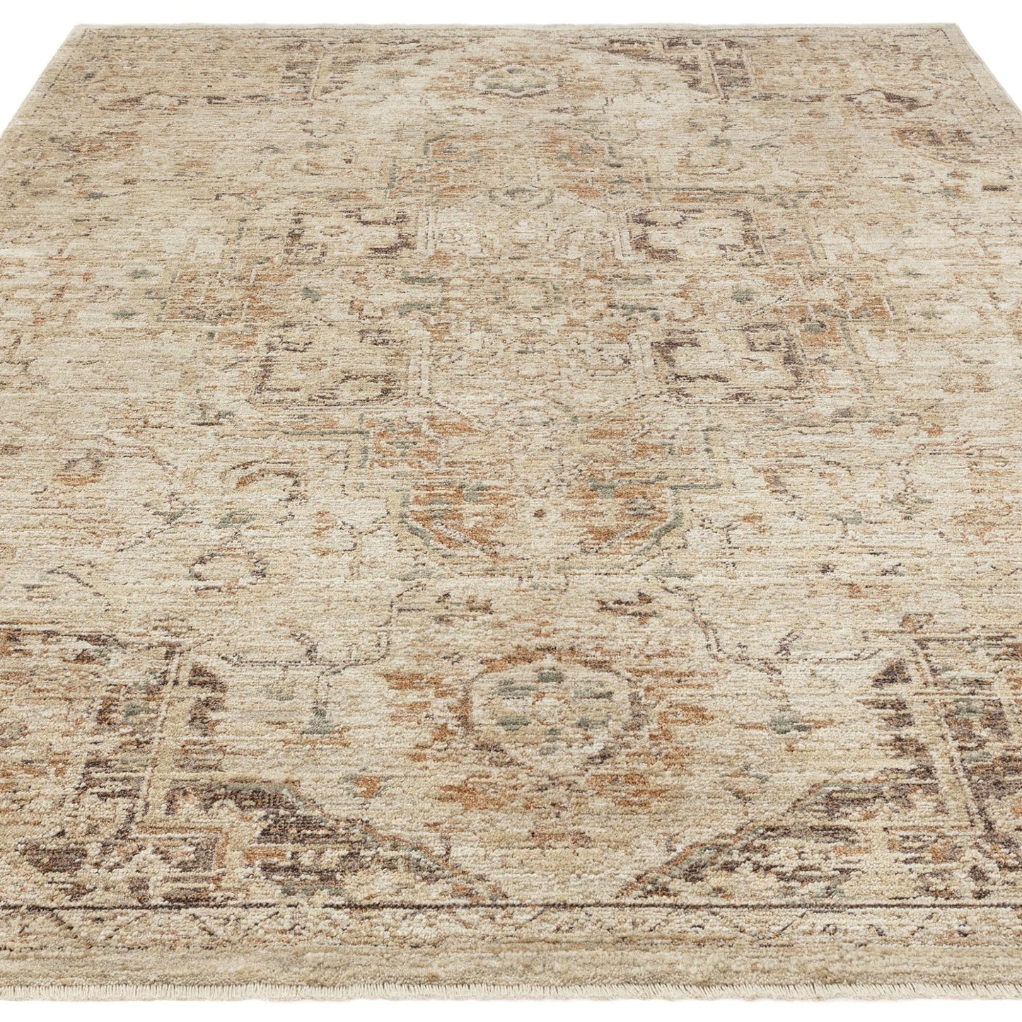 Heriz HE03 Serapi Copper Traditional Medallion Vintage Rug – Modern Textured Polyester Carpet for Living Room, Bedroom, and Hallway