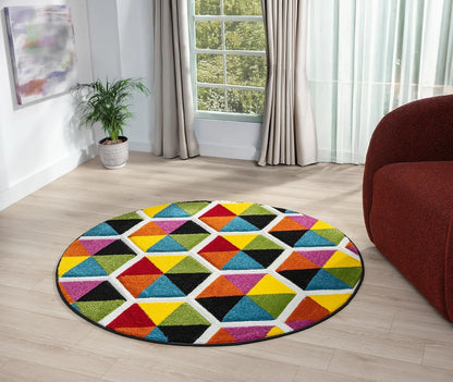 Hand-Carved Geometric Multi-Coloured Rug – Sanibel Multi – 3D Hexagon Block Rug for Living Room or Bedroom