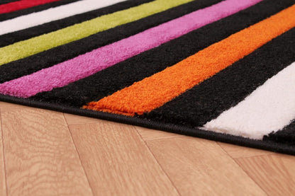 Hand-Carved Geometric Multi-Coloured Rug – Stilo Multi – Vibrant Striped Statement Rug for Living Room or Bedroom