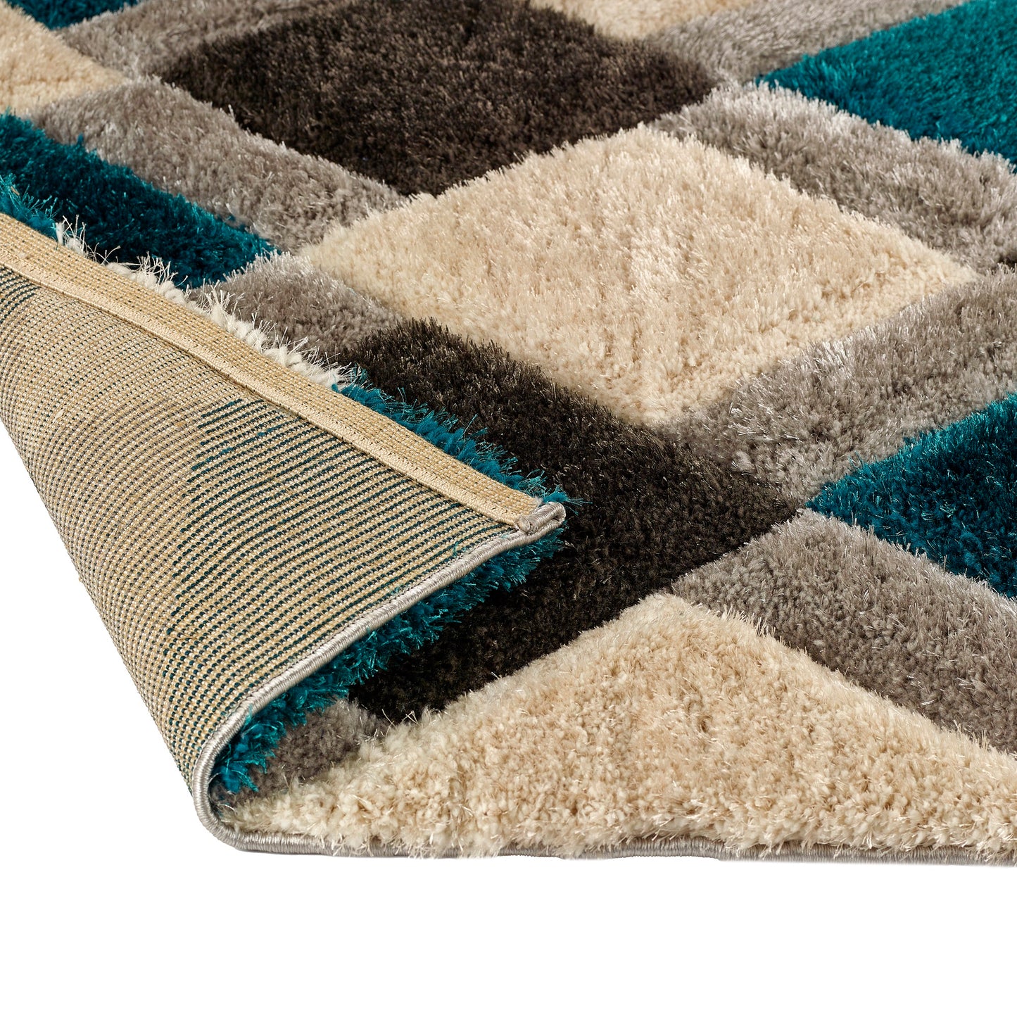 Origins 3D GEO Soft Silky Shaggy Modern Diamond Rug in Teal Blue