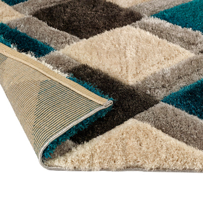 Origins 3D GEO Soft Silky Shaggy Modern Diamond Rug in Teal Blue
