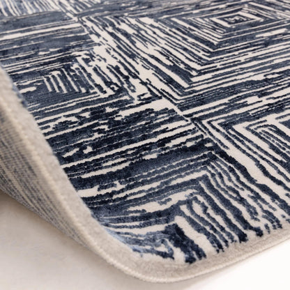 Kuza Portrait Rug – Navy Blue –  Elegant Textured High-Low Pile Carpet