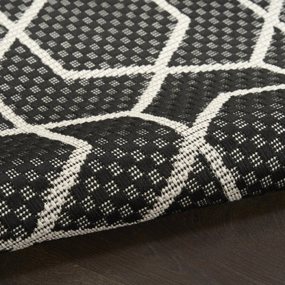 Horizon HOZ01 Modern Geometric Classic Trellis Black & Ivory Indoor & Outdoor Flatweave Rug