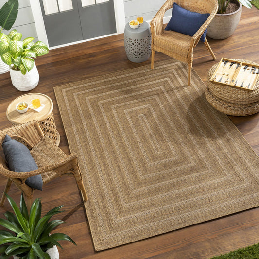 Pismo Beach PMB2305 Modern Geometric Brown Bordered Indoor & Outdoor Flatweave Rug