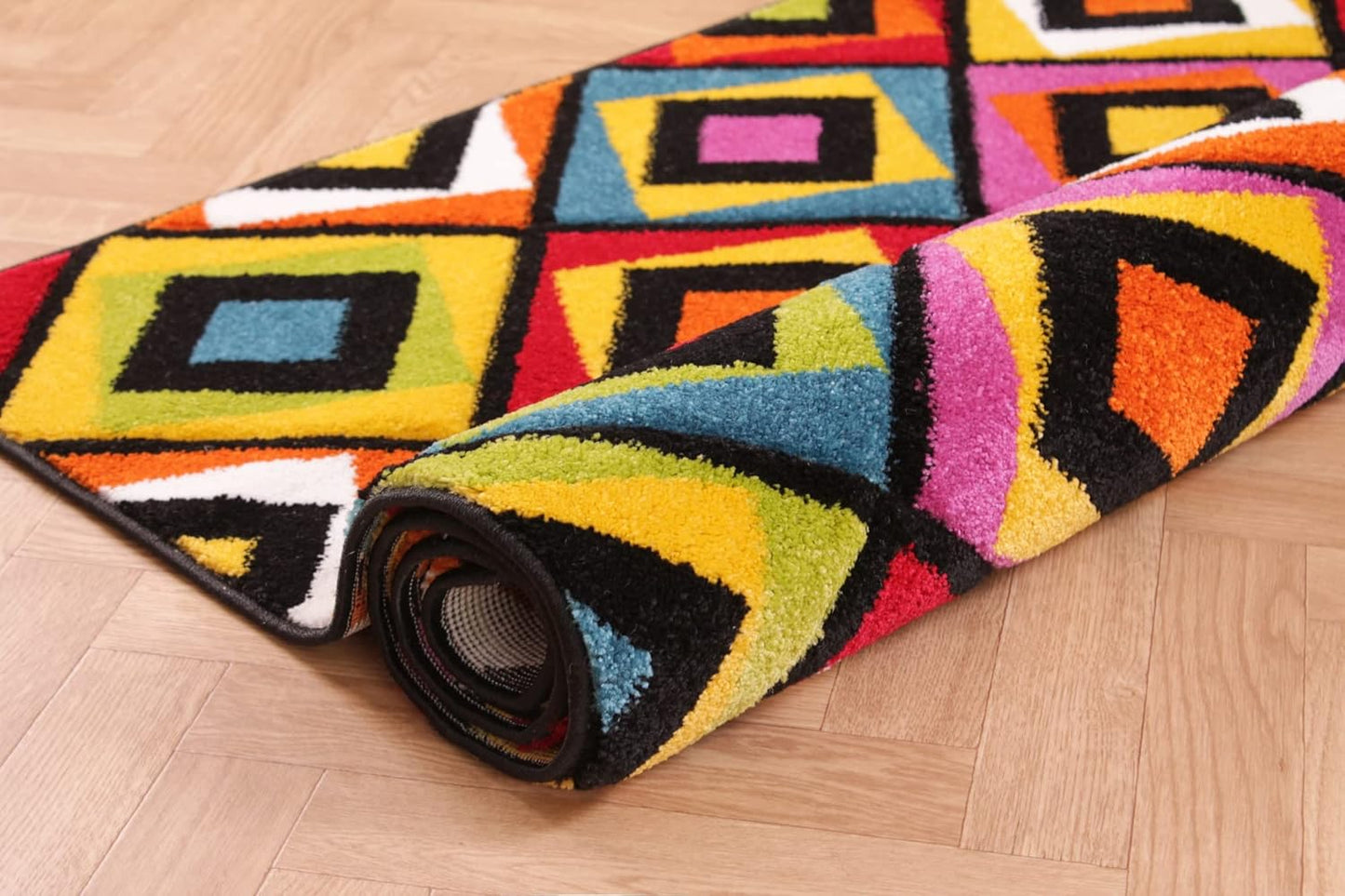 Hand-Carved Geometric Multi-Coloured Rug – Crystal Multi – Modern Statement Rug for Living Room