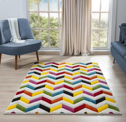 Hand-Carved Geometric Multi-Coloured Rug – Coral Multi – Modern Statement Rug for Living Room