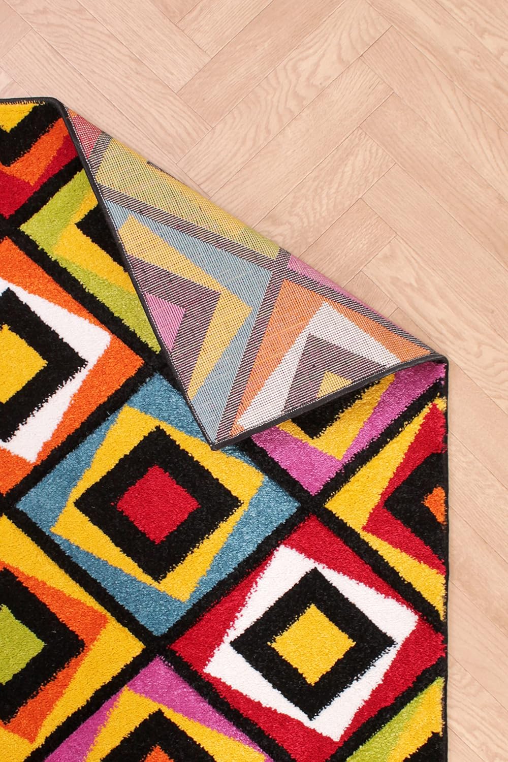 Hand-Carved Geometric Multi-Coloured Rug – Crystal Multi – Modern Statement Rug for Living Room