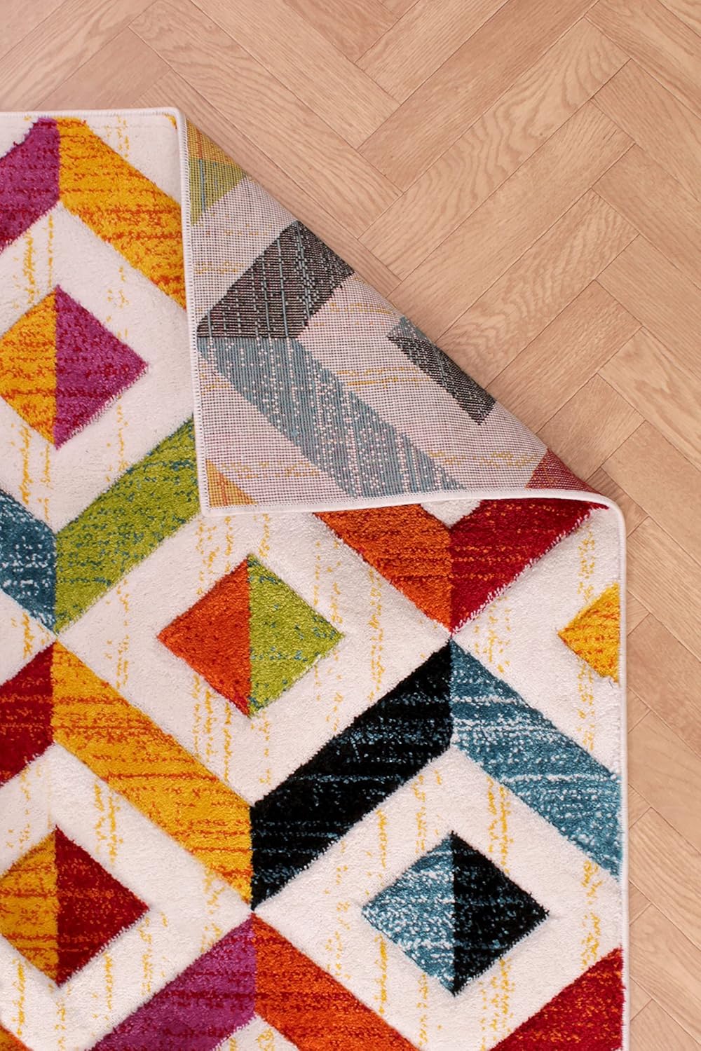 Lord of Rugs Spectra, handgeschnitzter, geometrischer, regenbogenfarbener, lebendiger, mehrfarbiger, weicher Teppich
