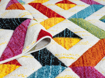Lord of Rugs Spectra, handgeschnitzter, geometrischer, regenbogenfarbener, lebendiger, mehrfarbiger, weicher Teppich