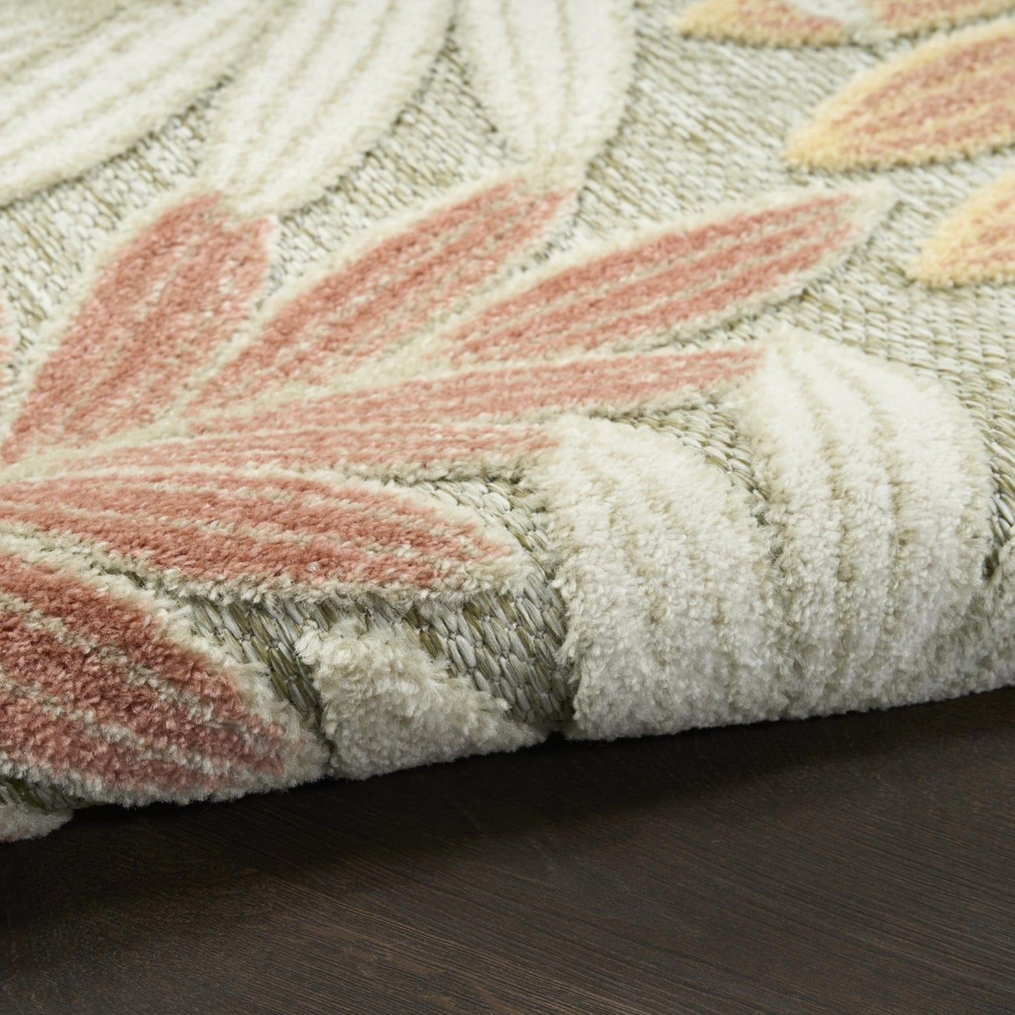 Aloha ALH18 Tropical Botanical Sage Green Rose Indoor & Outdoor Area Rug