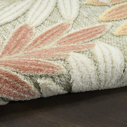 Aloha ALH18 Tropical Botanical Sage Green Rose Indoor & Outdoor Area Rug