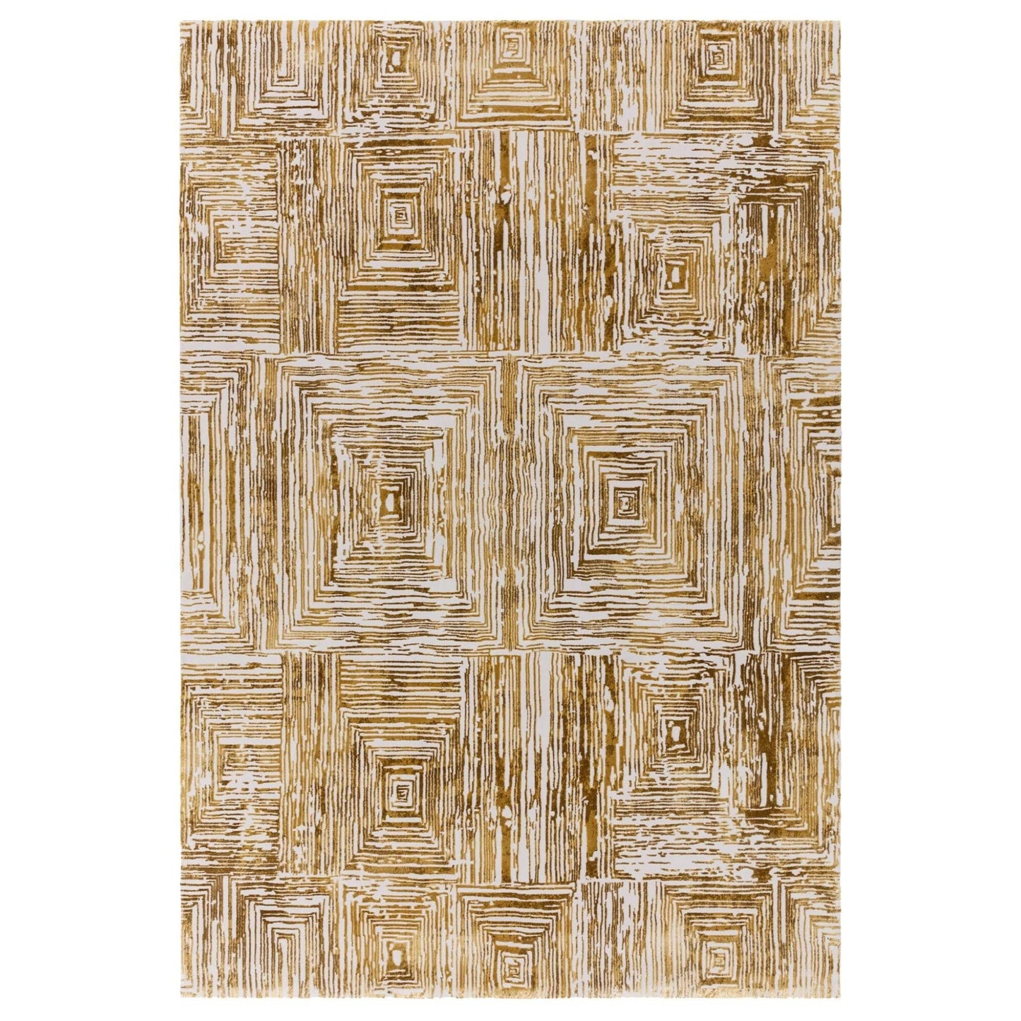 Kuza Portrait Rug – Gold –  Elegant Textured High-Low Pile Carpet