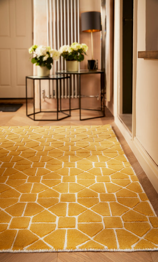 Origins Harmony Hand Tufted Geometric Wool Rug in Ochre Yellow