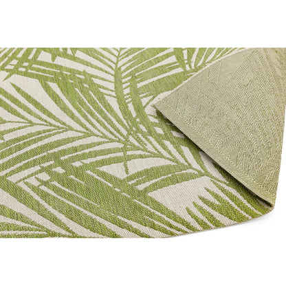 Patio Palm Botanical Leaf Green & Natural Beige Indoor & Outdoor Flatweave Rug